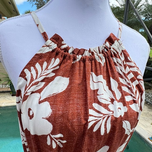 NWOT GAP  Brown Floral Halter Maxi Dress | Sz XS |100% Rayon | Boho Summer Style - Picture 2 of 9